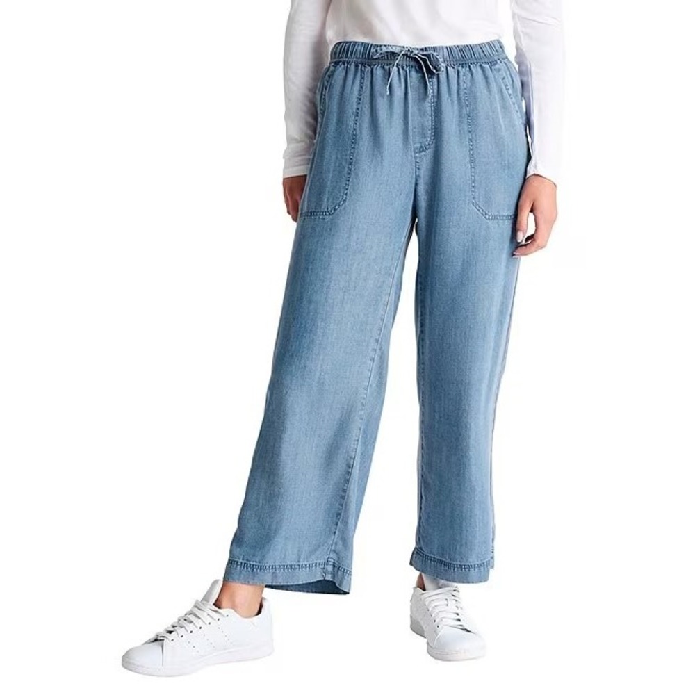 Splendid Chambray Cropped Pants Women Medium Blue Lyocell Wide Leg Drawstring